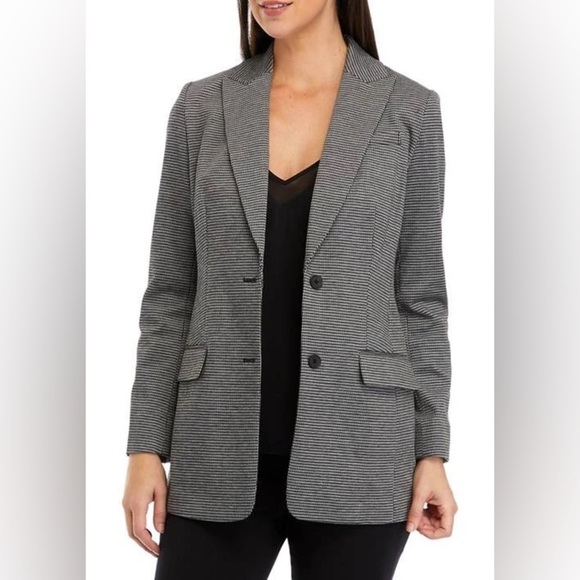 Calvin Klein Womens 14W Black Mini Houndstooth Blazer Jacket Career New - Picture 6 of 10